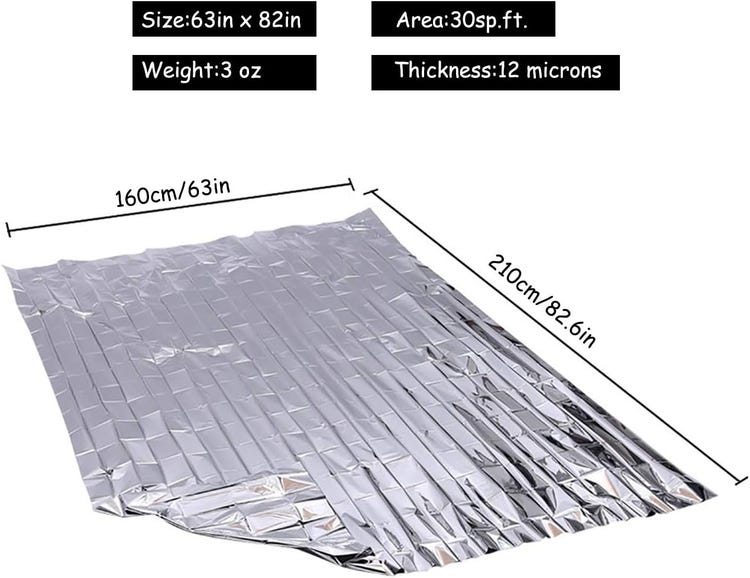 Couverture de survie d'urgence, couverture de camping multifonctionnelle, argent, 160 x 210 cm, 5 pièces - 5
