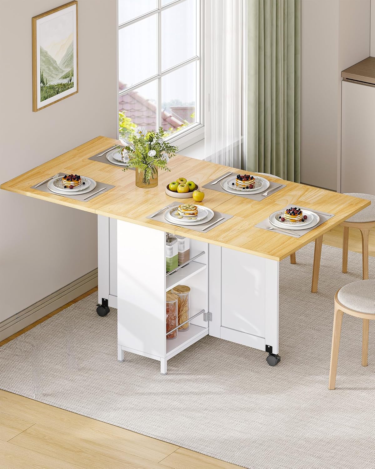 Table à Manger Pliante, avec Roues, Table de Cuisine rectangulaire ...