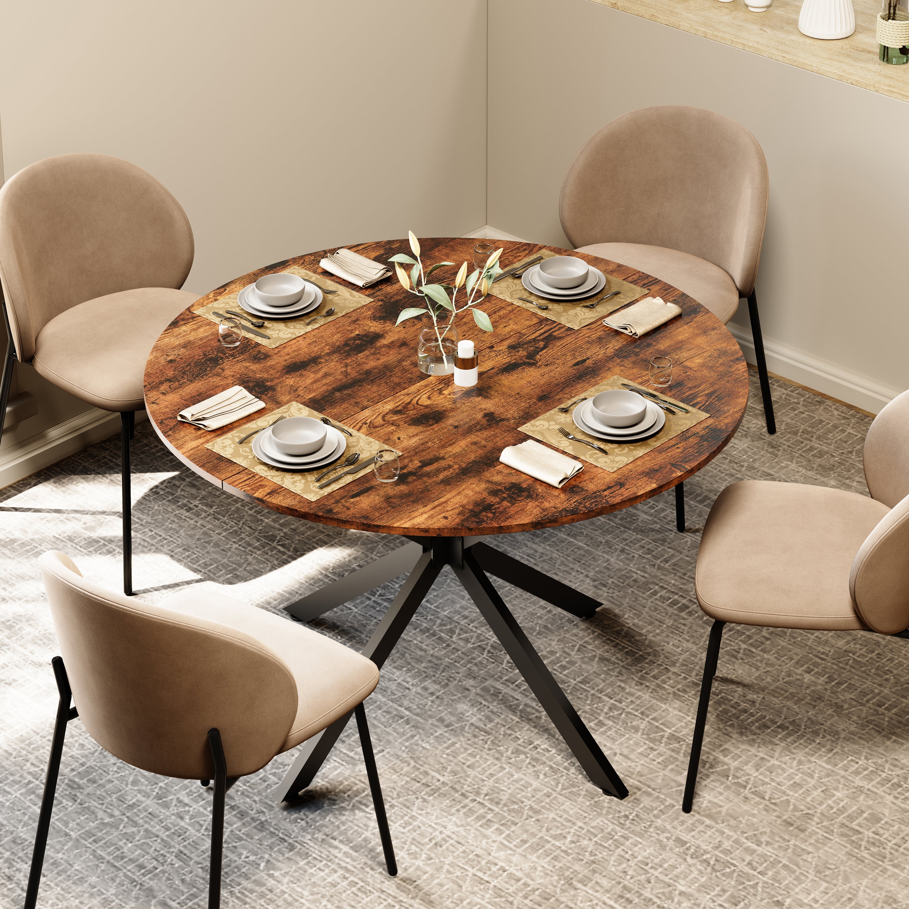 ZAEWRY Table de salle à manger ronde, style industriel, 120 cm de ...