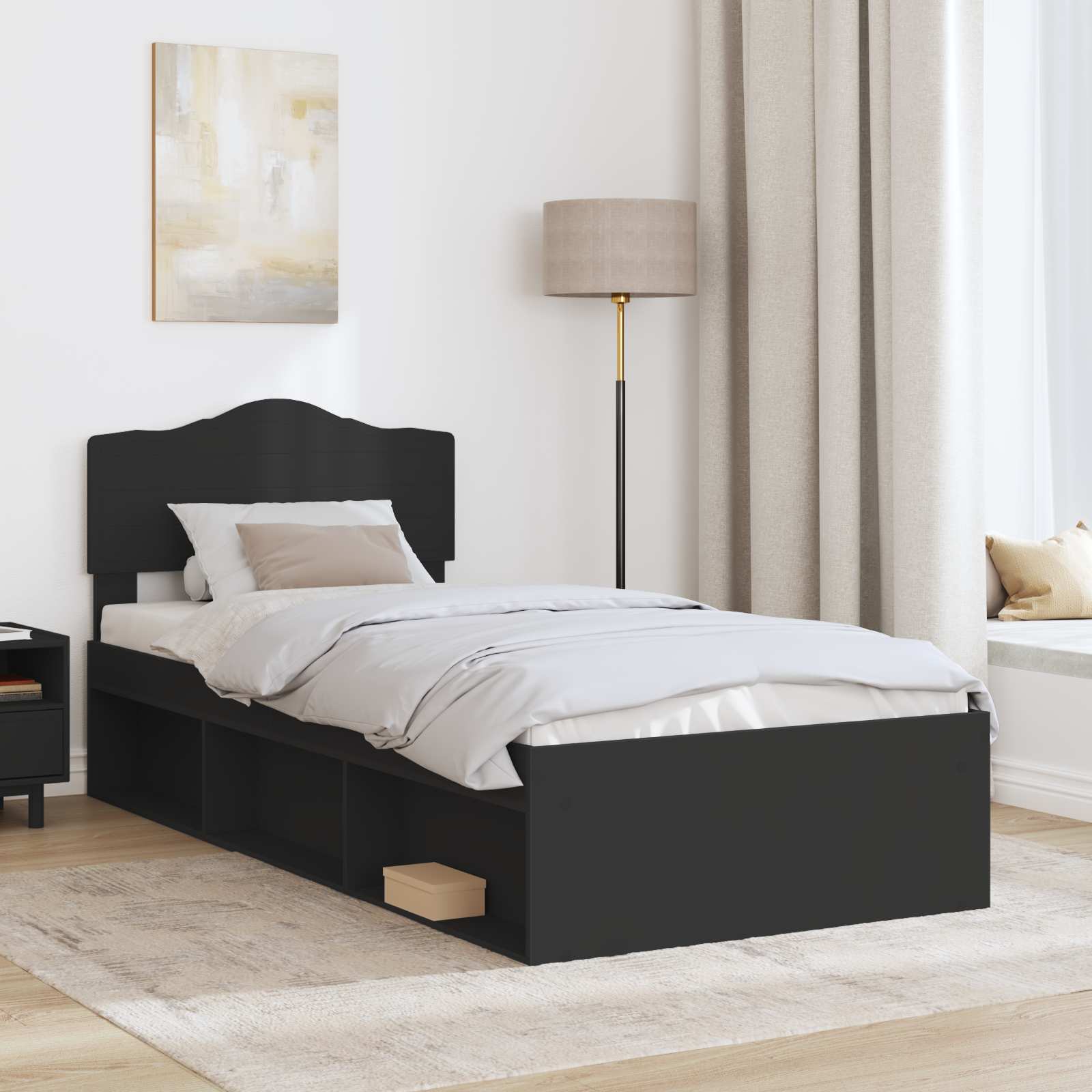 Cadre de lit chêne noir en pin massif pour la chambre, 75 × 190 cm - 3