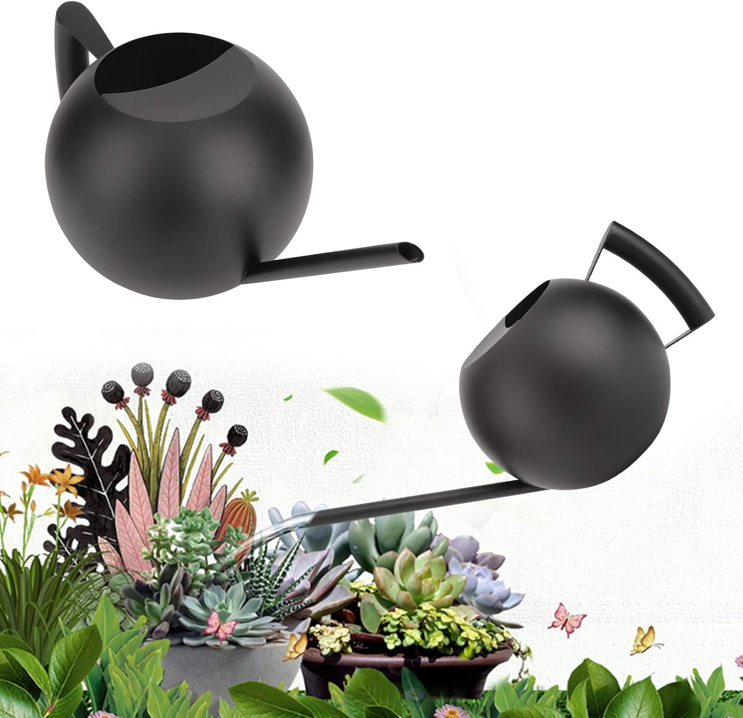 1L Metall Noir, Arrosoir Plante Interieur, Acier Inoxydable à Long Bec, Design Moderne pour Intérieur, Balcon et Terrasse, Facile à Nettoyer - 5
