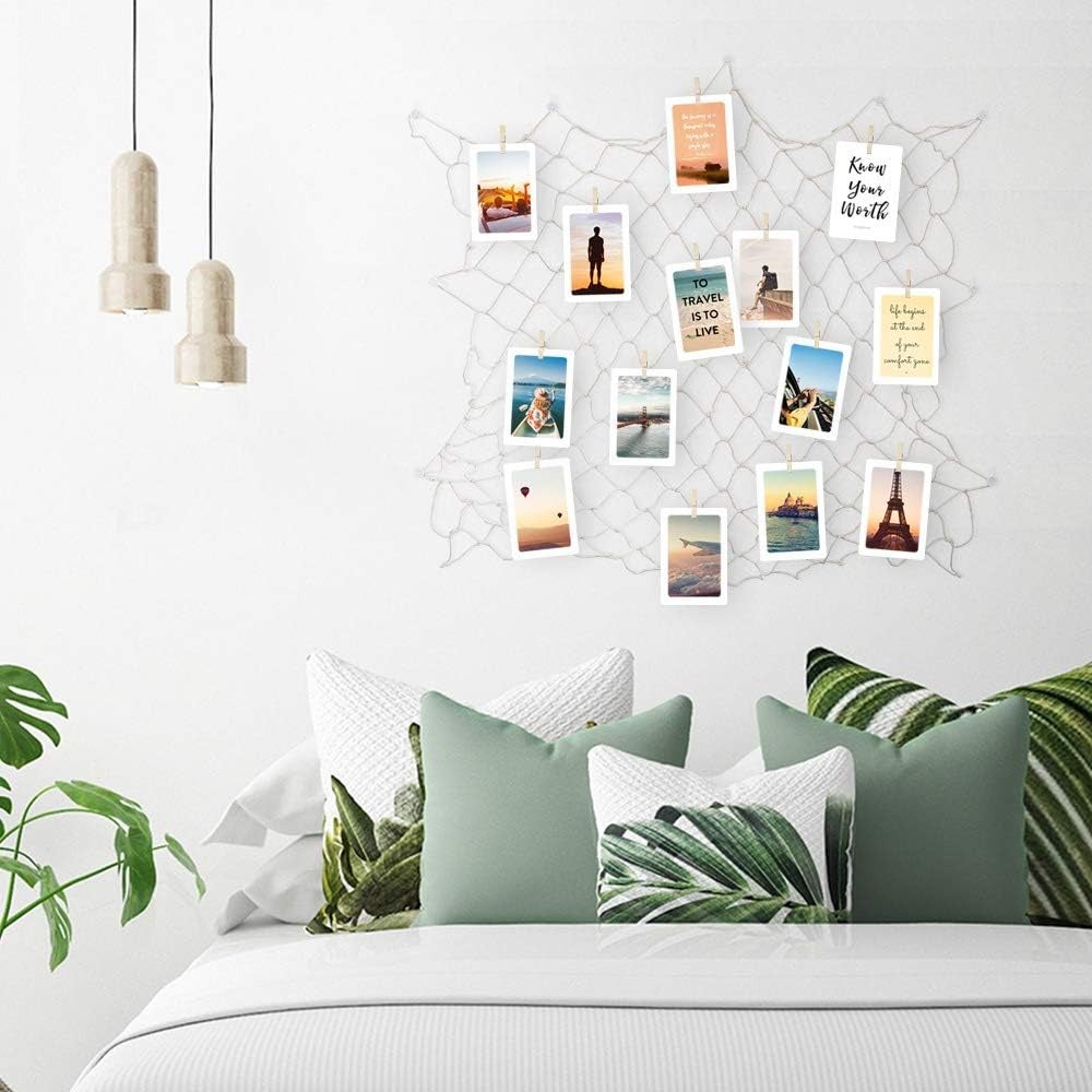 Cadre Photo Pêle Mêle DIY Décoration Mural 60x60 cm avec 15 pinces en bois - 2