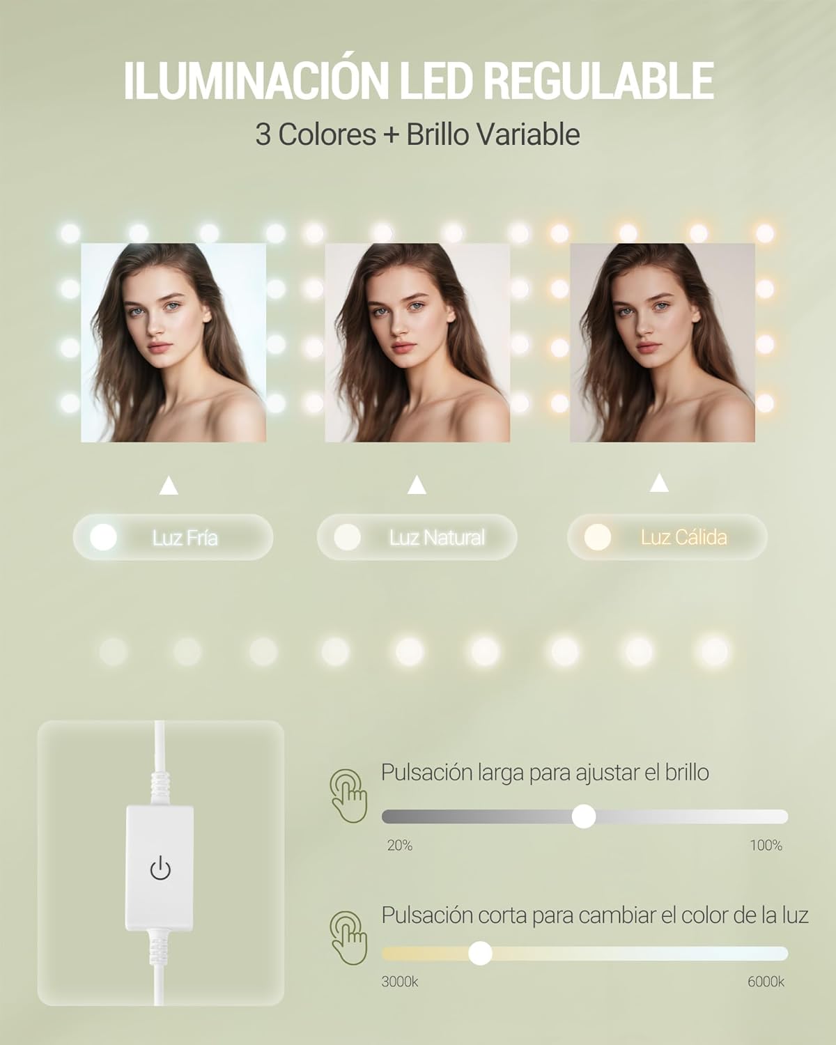 108 cm Coiffeuse avec Grand Miroir HD, Éclairage LED, 6 Compartiments Ouverts, 5 Tiroirs Et Rangement Latéral Ouvert, Simple, Blanc - 6
