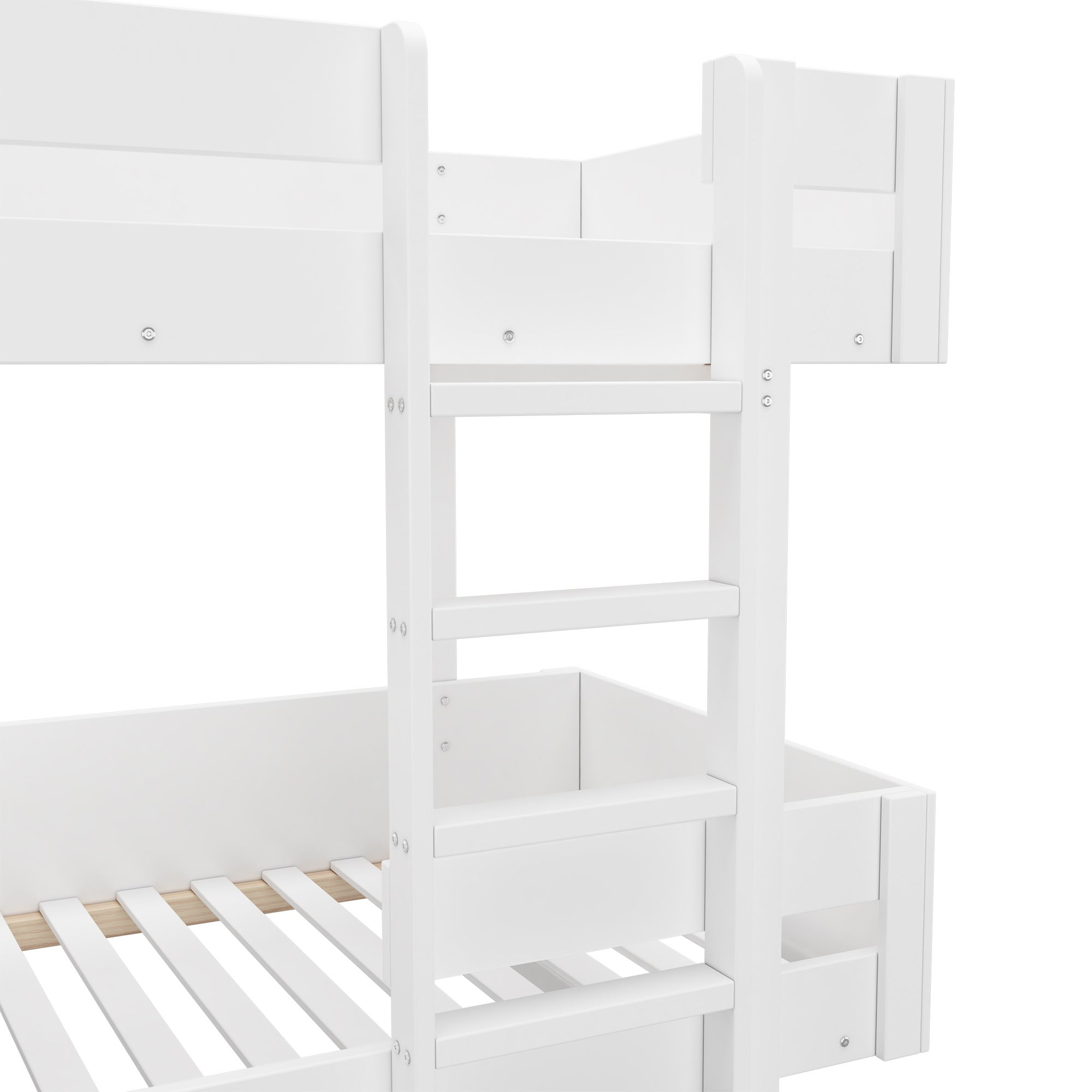 Lit superposé pour enfant 90x200 cm - avec échelle et garde-corps - design simple - Blanc (sans matelas) - 8