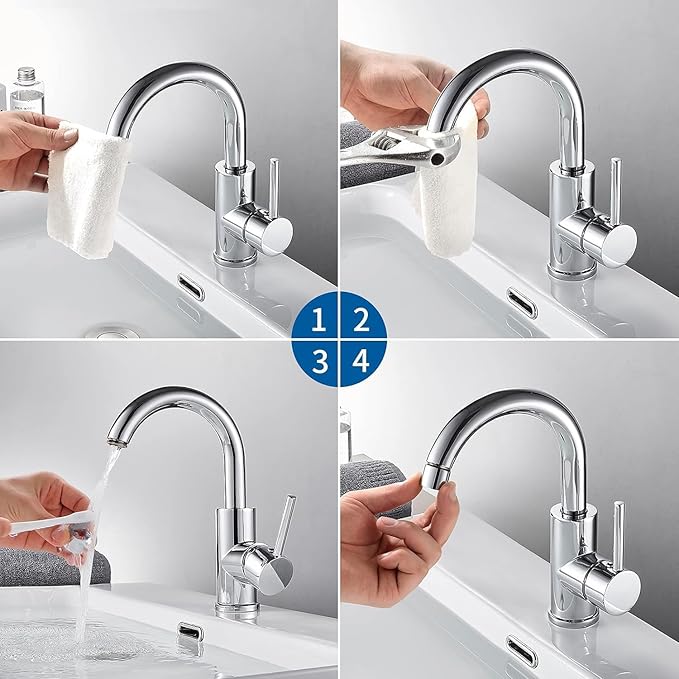 AuraLum Max Robinet Lavabo Mitigeur cuisine Robinet Chrome de salle de bain Rotation à 360° Mitigeur Salle Bain en Acier inoxydable 260mm - 4