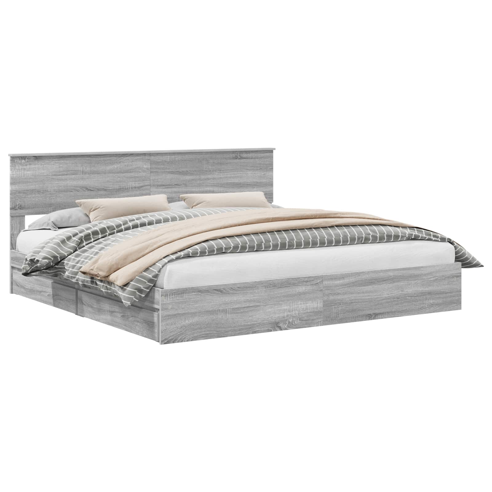 Lit avec rangement, panneau de bois, gris, pour la chambre, 200 × 200 cm - 2