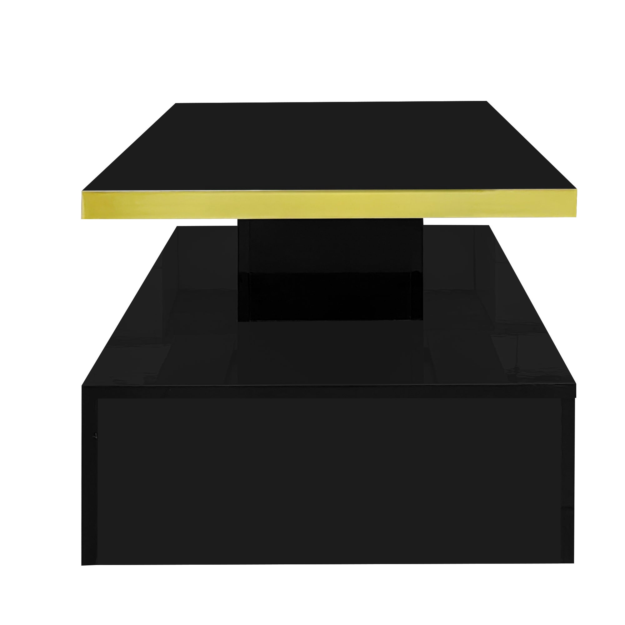 Mesa de centro - 1 cajón y 2 estantes - tablero de partículas - LED - negro brillante - 8