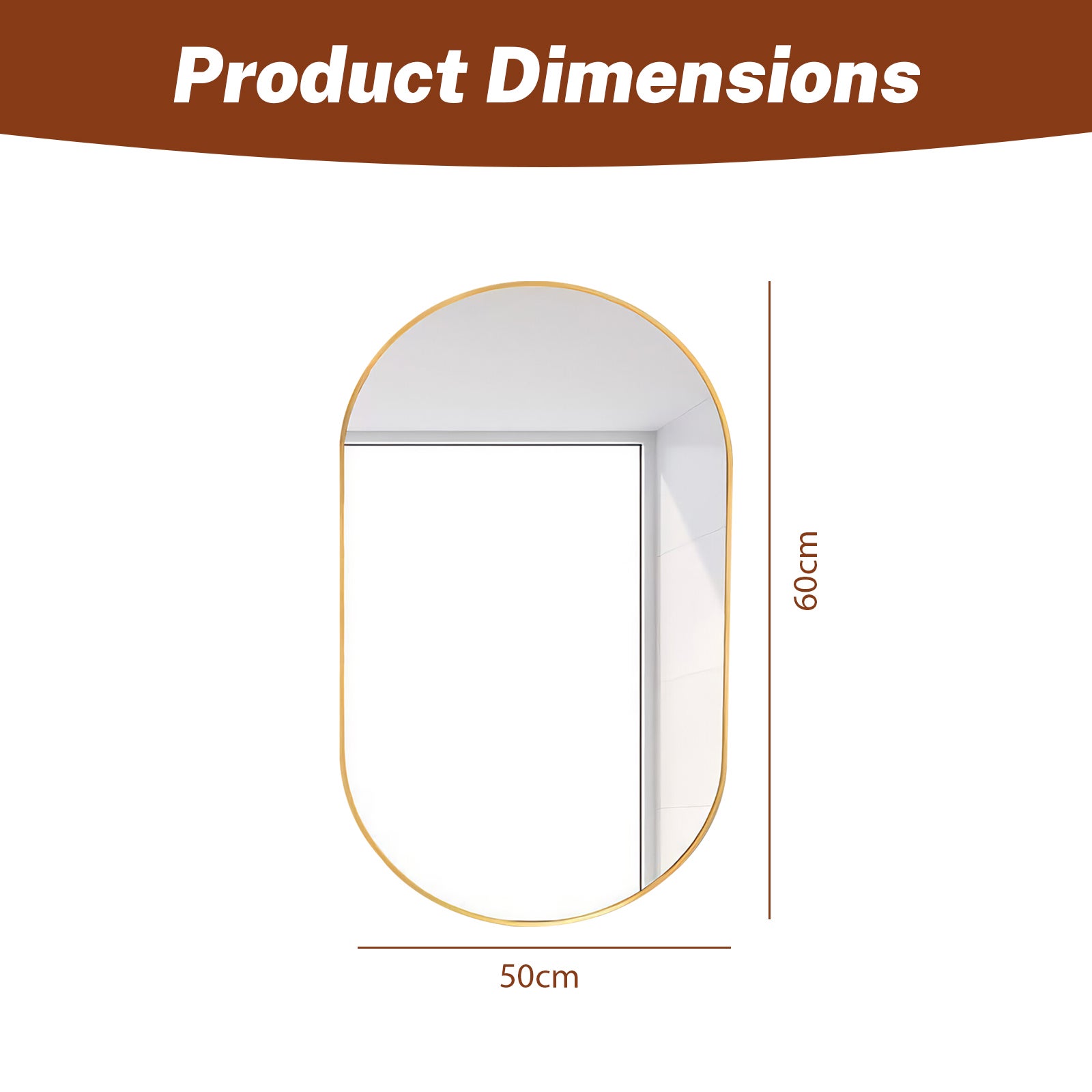 Specchio ovale 50x60 cm in vetro di alta qualità anti-frantumazione per riflesso chiaro e protezione massima - 2