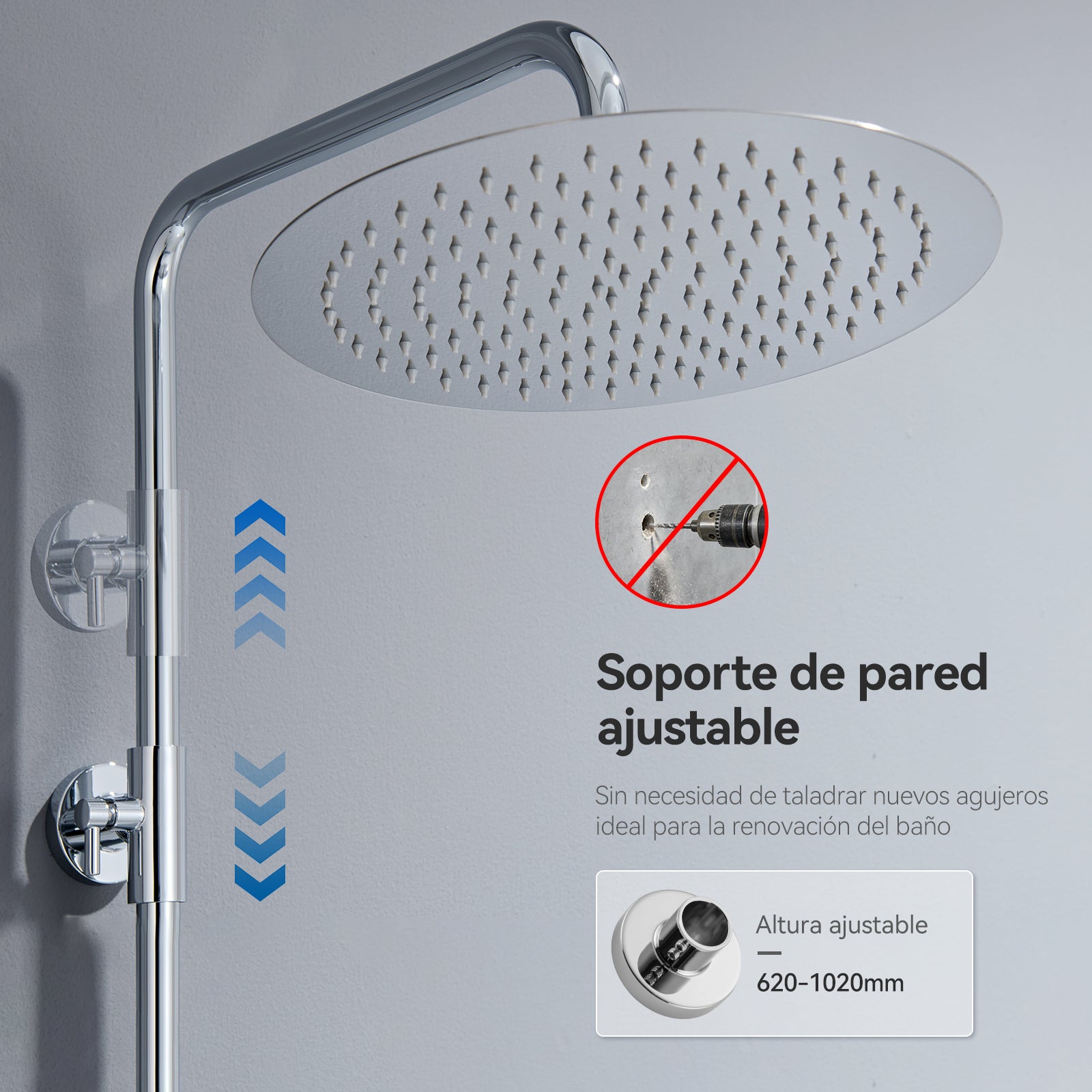 Auralum max Colonne Douche Chromé sans Mitigeur Ensemble Douche avec Douchette,Réglable hauteur avec Tête Douche Ronde 30*30cm,Acier Inoxydable - 4