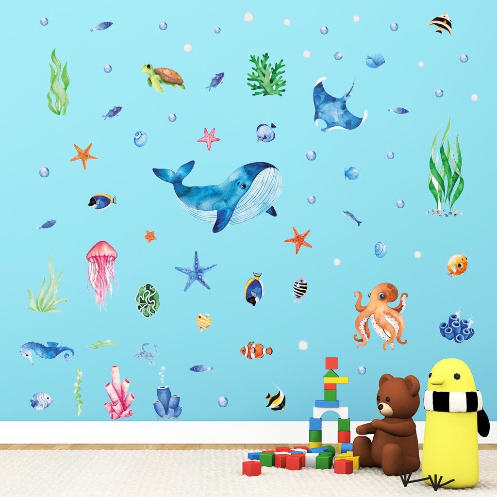 Stickers Muraux Sous la Mer Poissons Autocollants Muraux Mural Stickers Baleines Océan pour Chambre Enfants Bébé Pépinière Salle de Bain - 2