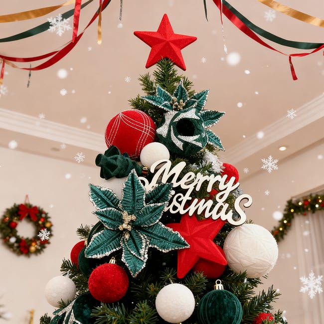 Set De 73 Adornos Navideños Para árbol - Formas De Estrellas, Corazones Y Caramelos, En Colores Blanco Y Oro, Plástico Irrompible
