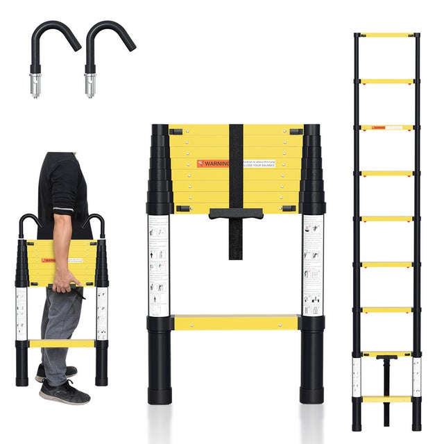 Scala Telescopica 2,6 m Fino a 150 kg Stabile Multifunzione Scaletta in Alluminio con Pulsante di Rimozione ON