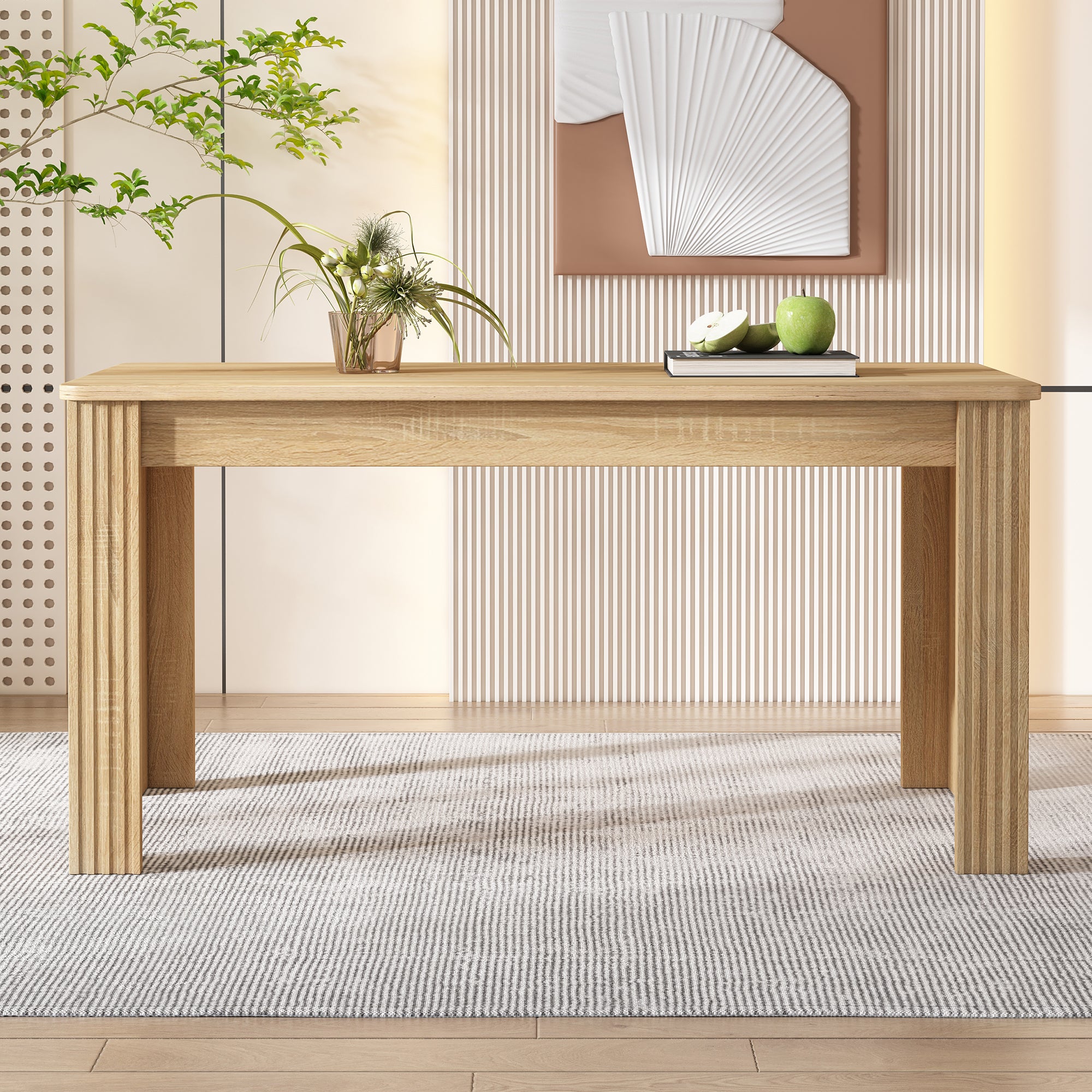 Mesa de comedor rectangular para 6 cubiertos, tablero de partículas, estilo rústico, color roble, 117 x 68 x 75 cm - 2