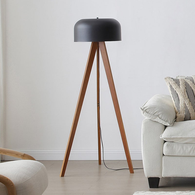 Lampa trójnóg z drewna hebanowego i metalu śr. 42 x wys. 145 cm - Naturalny i czarny - PAVICO