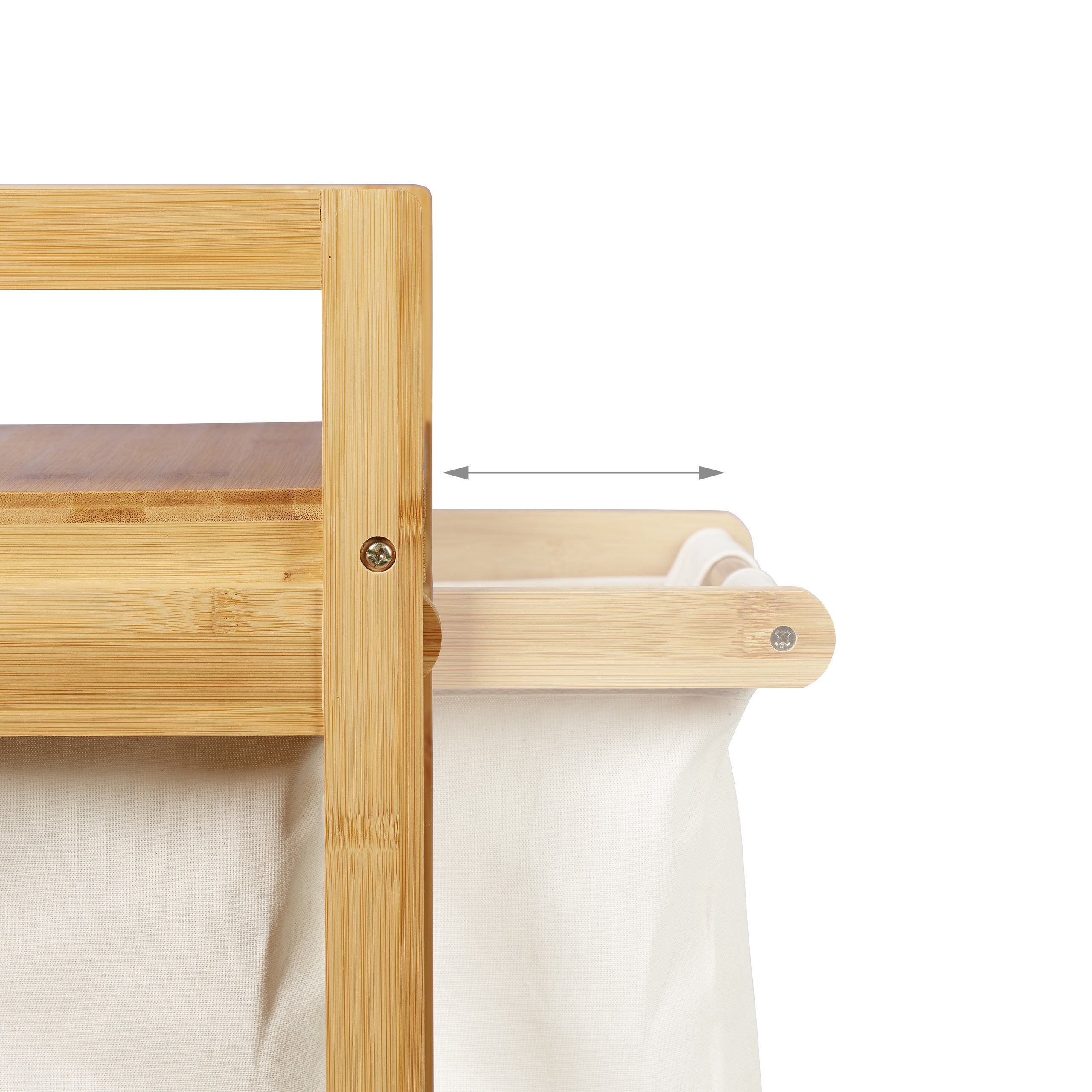 Panier à linge bambou, 2 sacs à linge, 25 L, 2 tiroirs, surface de rangement, coffre à linge, nature, Relaxdays - 8