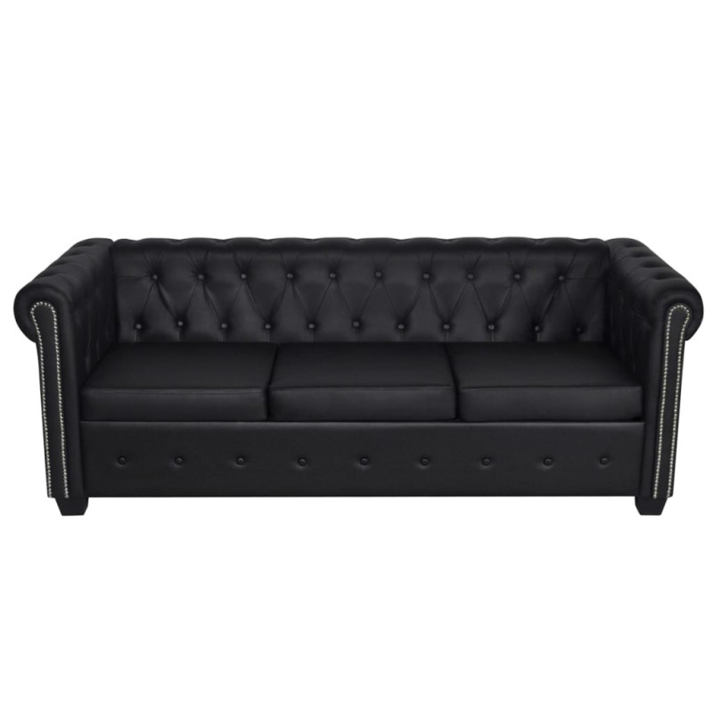 vidaXL Divani Chesterfield a 2 Posti e a 3 Posti in Similpelle Nero - 4
