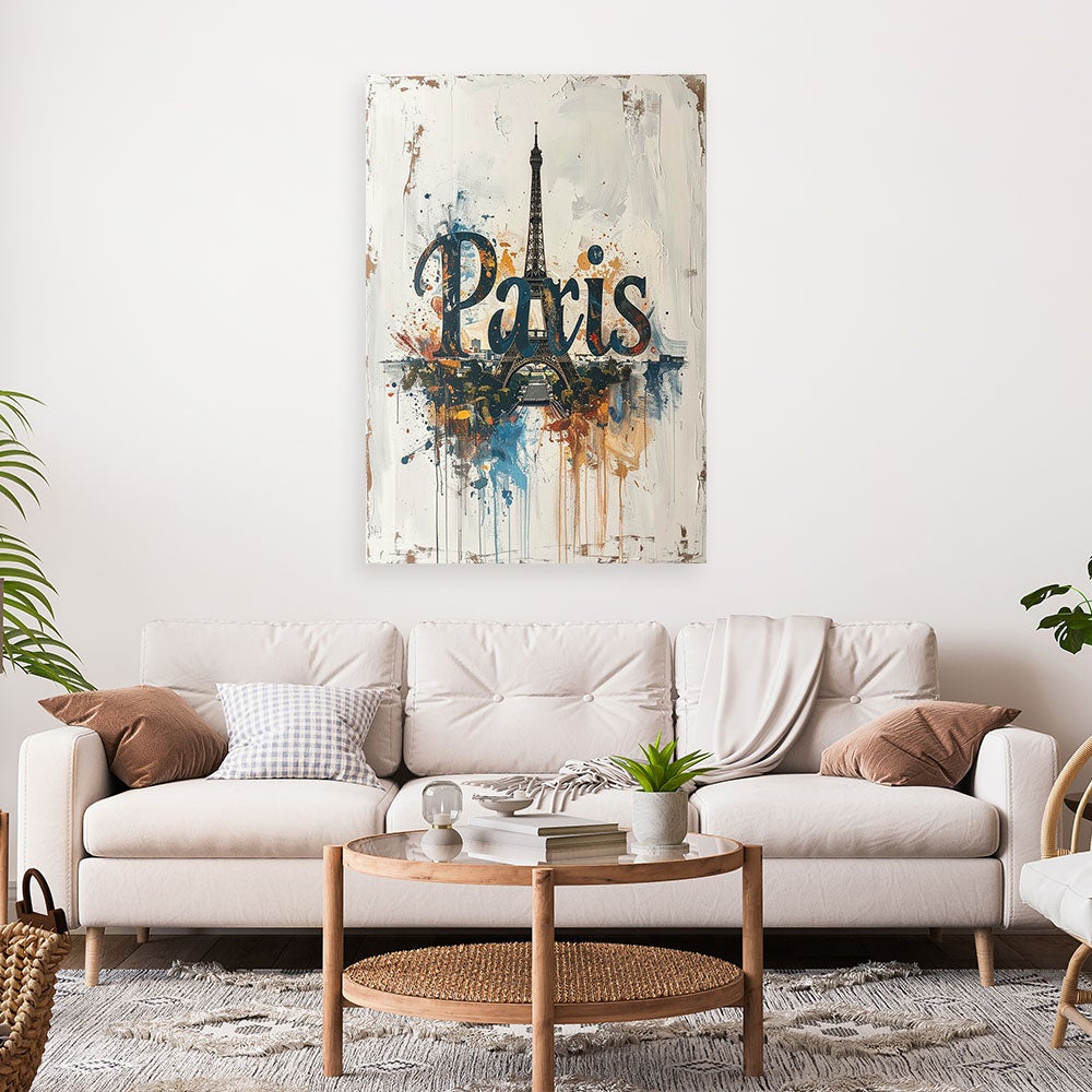 Obraz do salonu biura loftu hotelu, Napis Paryż Shabby Chic Vintage 70x100 - 2