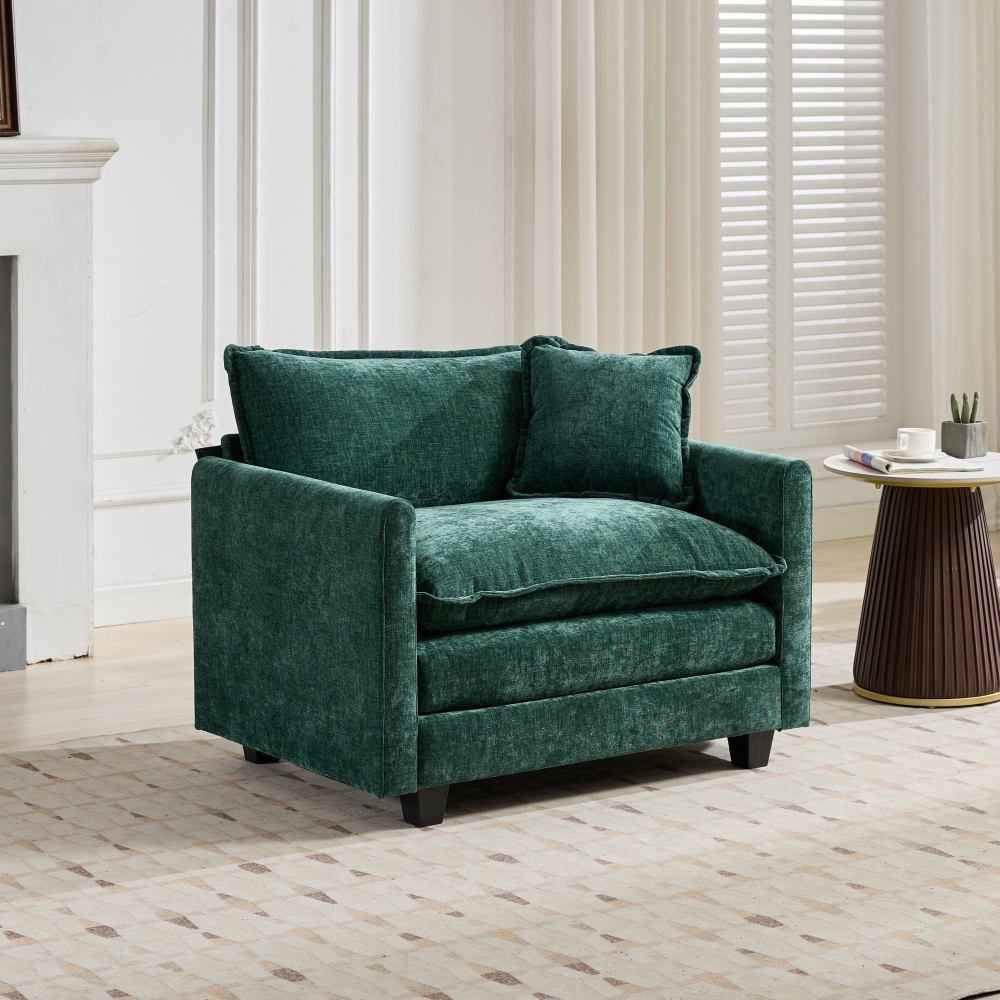 Sofa Cloud, 1-osobowa, bez podnóżka, szenilowa, tapicerowana podwójnie, oddychająca, zielona