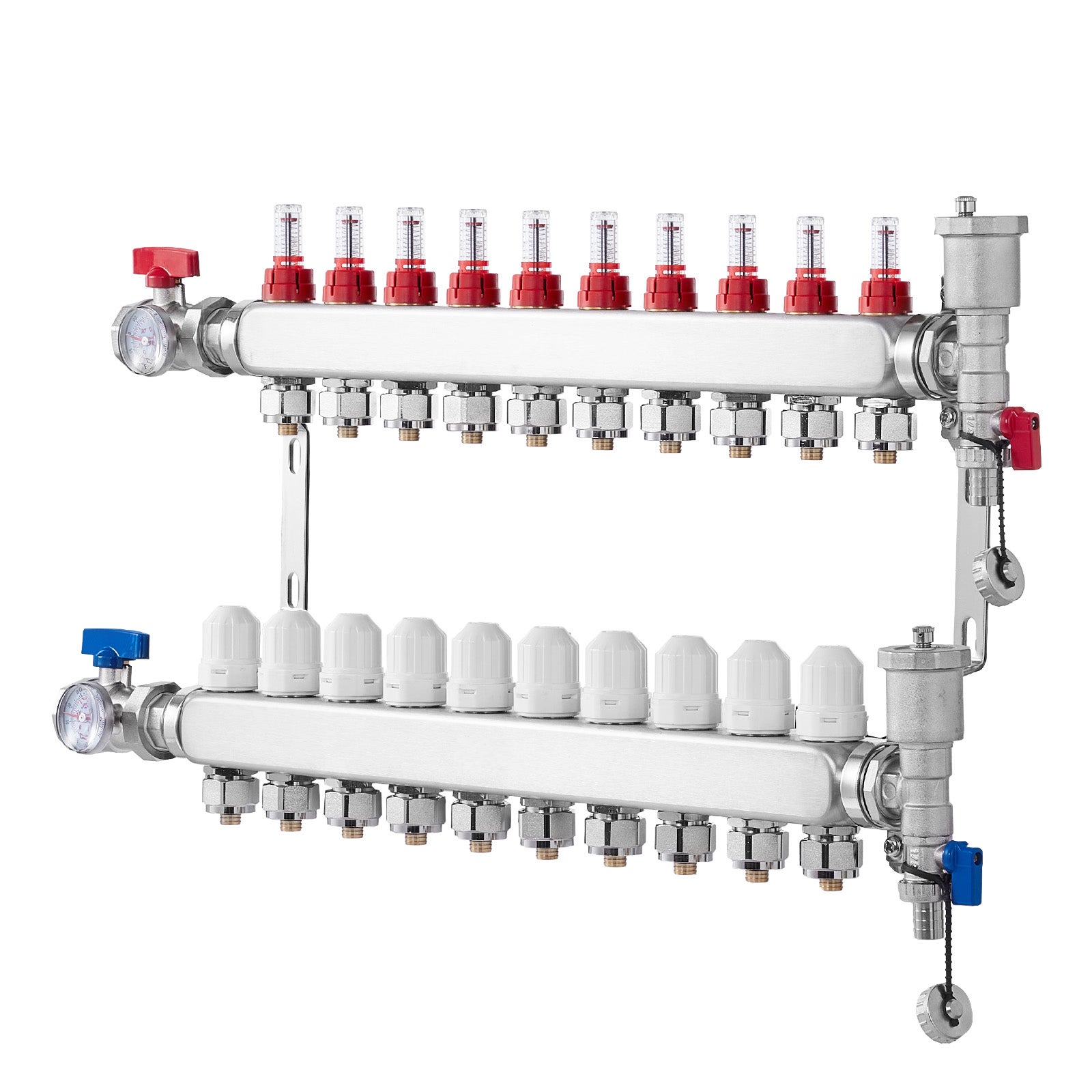 Collecteur Chauffage Au Sol Radiant 2 Branches – Acier Inox SUS304 – Débitmètre 5 L/min – Kit Complet VEVOR