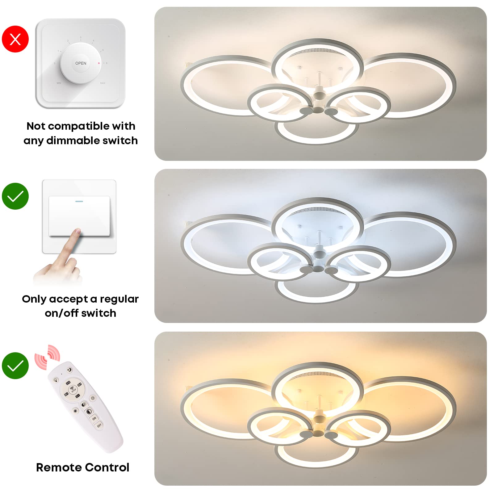 Ściemnialna lampa sufitowa LED 128 W z pilotem, 8 pierścieni świetlnych - nowoczesna lampa sufitowa, 3000 K-6500 K, energooszczędna, 96 cm - 6