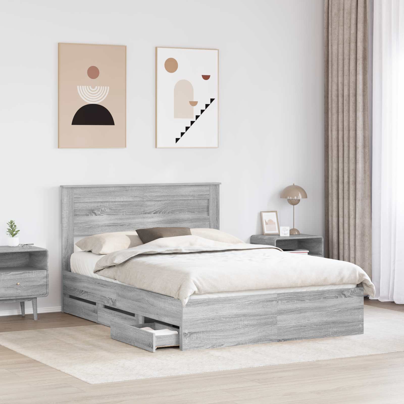 Cadre de lit gris 160 x 200 cm panneau de bois - 3