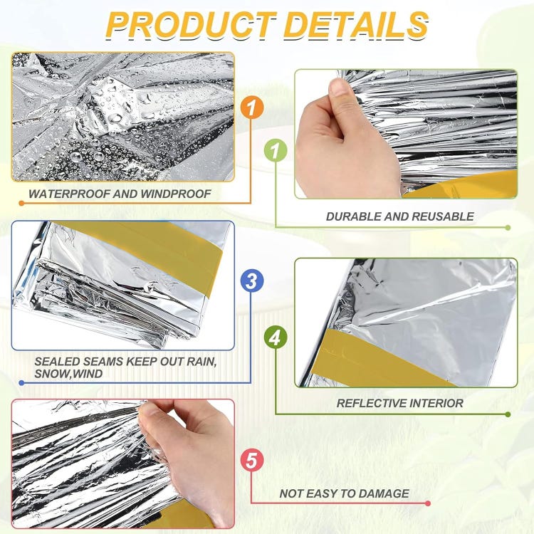 4 Pieces Isolé - Tissu Isolant Thermique, Imperméable, Matériel De Kit De Survie, Couverture De Survie Reutilisable, pour Camping - 4