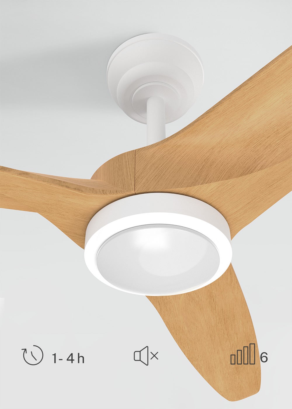 WIND CENTURY L - Ventilador de teto 40W silencioso Ø152 cm 100% madeira - Com luz - sem wifi - 4