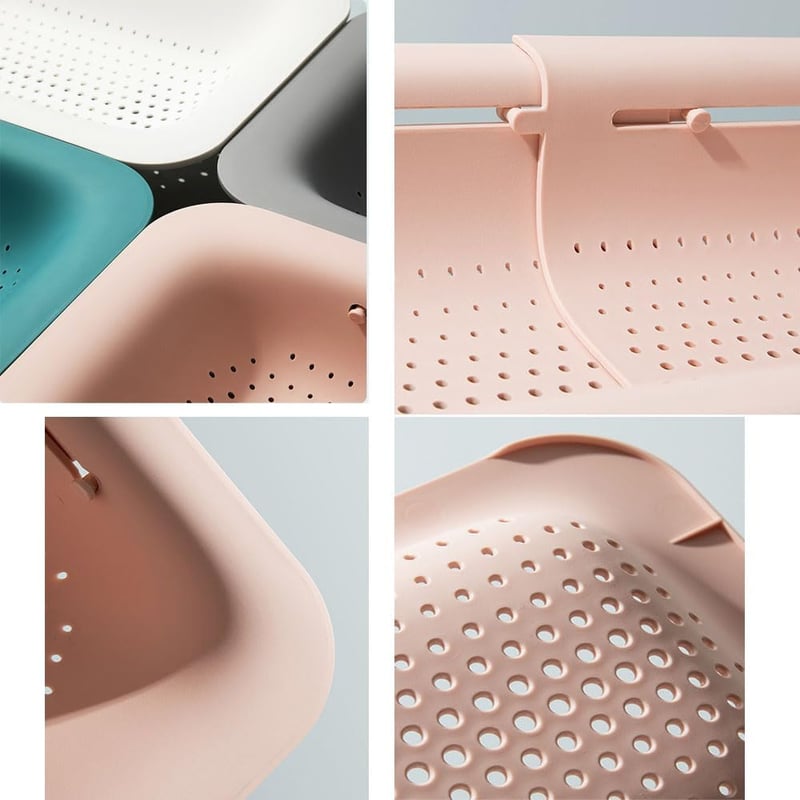 Rozkładany ociekacz do zlewu – Regulowany ociekacz kuchenny – Ociekacz do makaronu do zlewu (różowy)