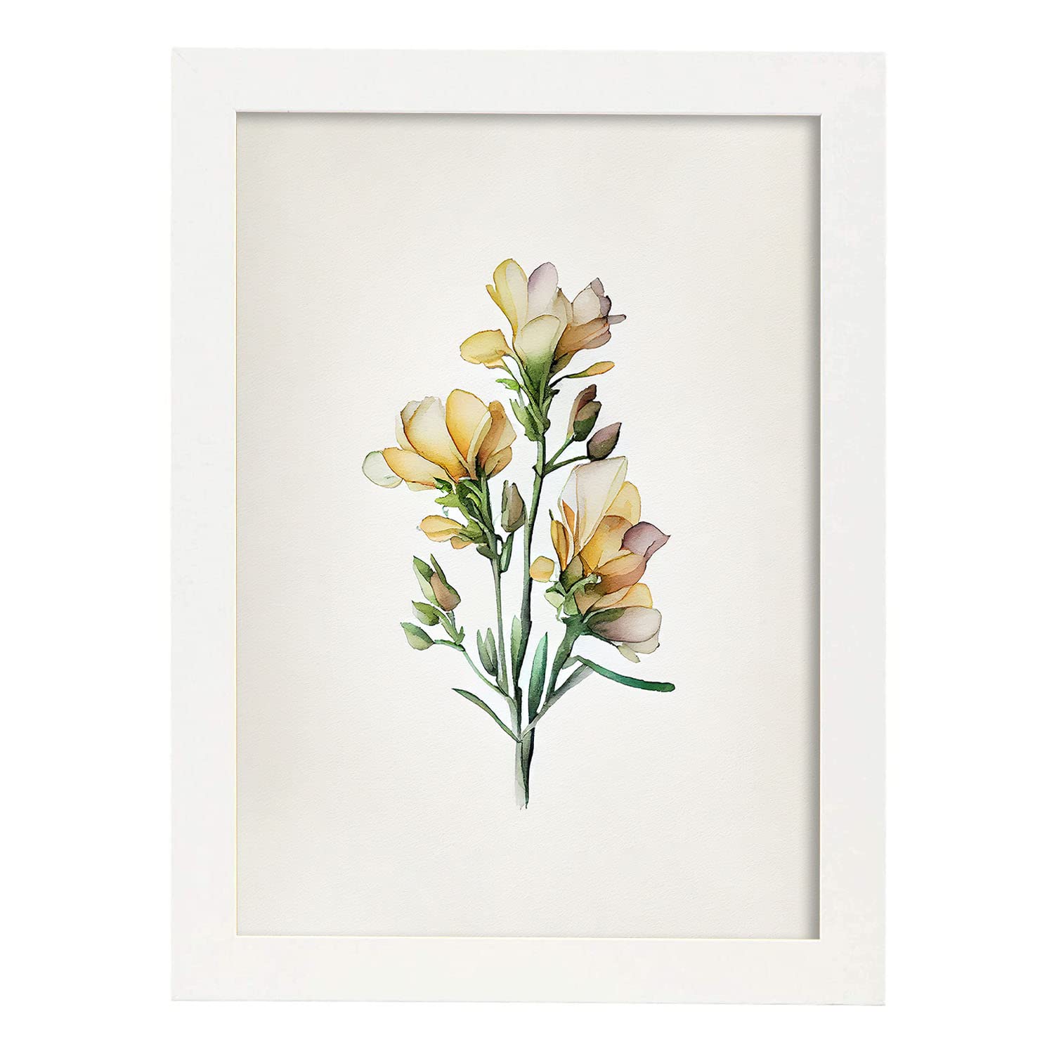 Nacnic poster de freesia estilo nórdico ilustraciones de botánica con flores y plantas en acuarela diseño moderno y modelo 2 a3 con marco blancos