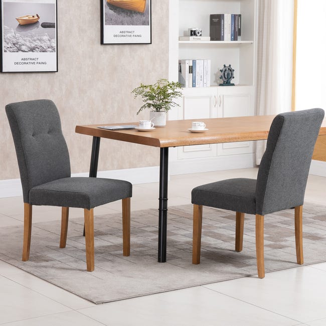 Set di 2 sedie in tessuto grigio e legno marrone con gambe nere Sienna Set di 2 sedie in tessuto grigio e legno marrone con gambe nere Sienna