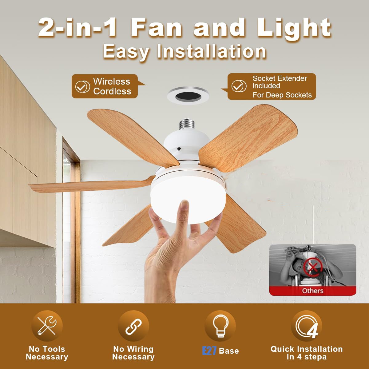 Ventilateur de plafond 30 W avec source lumineuse et télécommande, trois températures de couleur, trois vitesses de vent, minuterie,pour salon,cuisine - 6