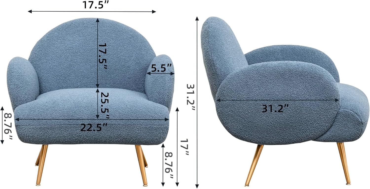 Fauteuil Moderne Décontracté avec Pieds en Métal Noir et Dossier Fauteuil Simple Confortable pour Salon/Chambre/Club, Bleu - 2