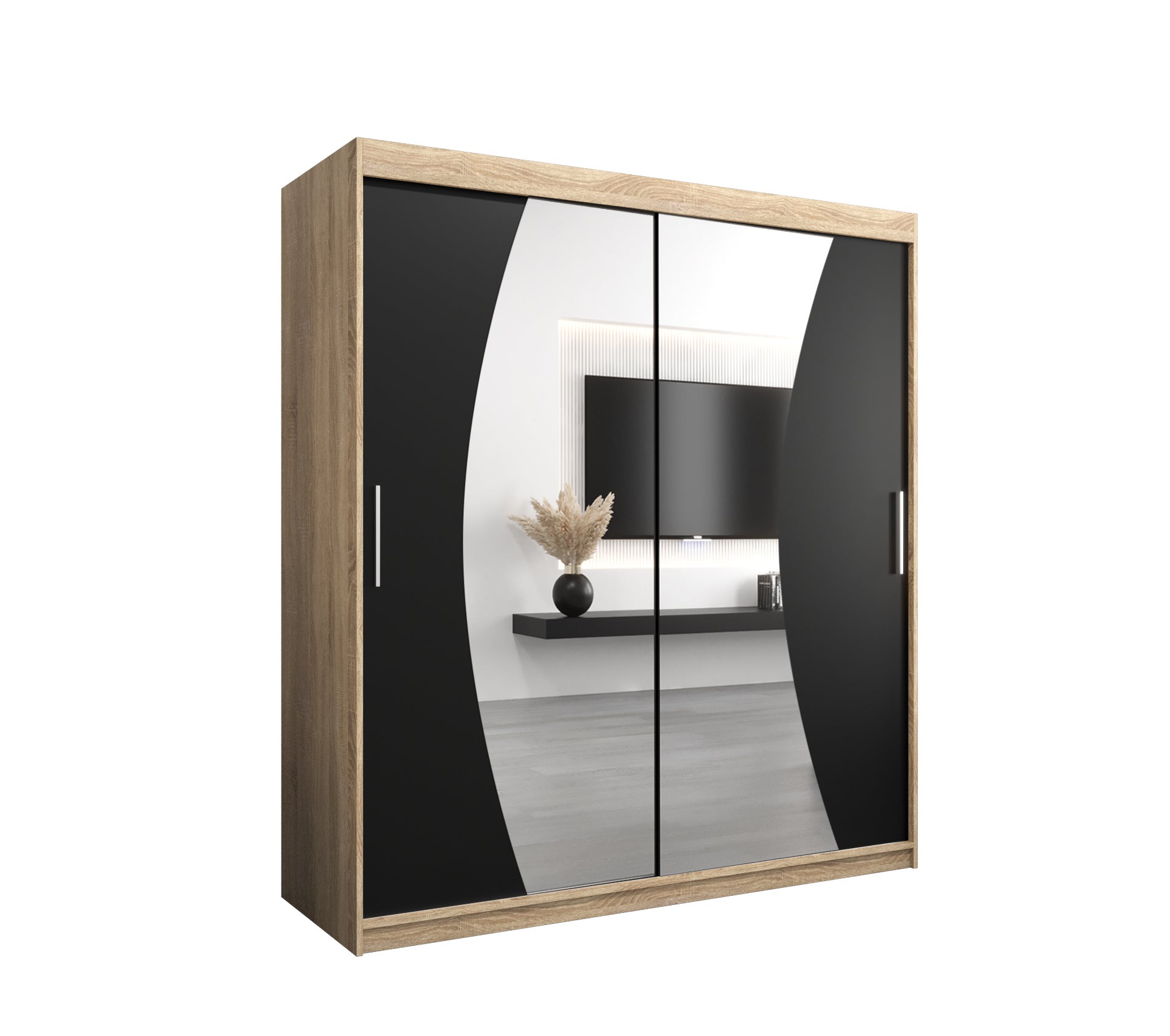 Szafa przesuwna garderoba WAVE 180 x 62 x 200 cm Sonoma + Czarny - Abiks Meble