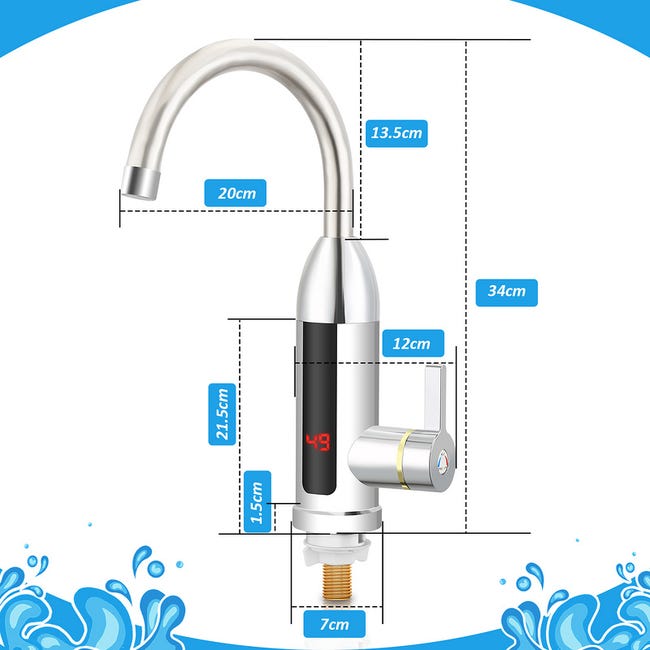 Rubinetto Istantaneo Acqua Calda 3000W - Display LED, Girevole 360°, Acciaio Inox, Sicurezza IPX4 - Foto 6