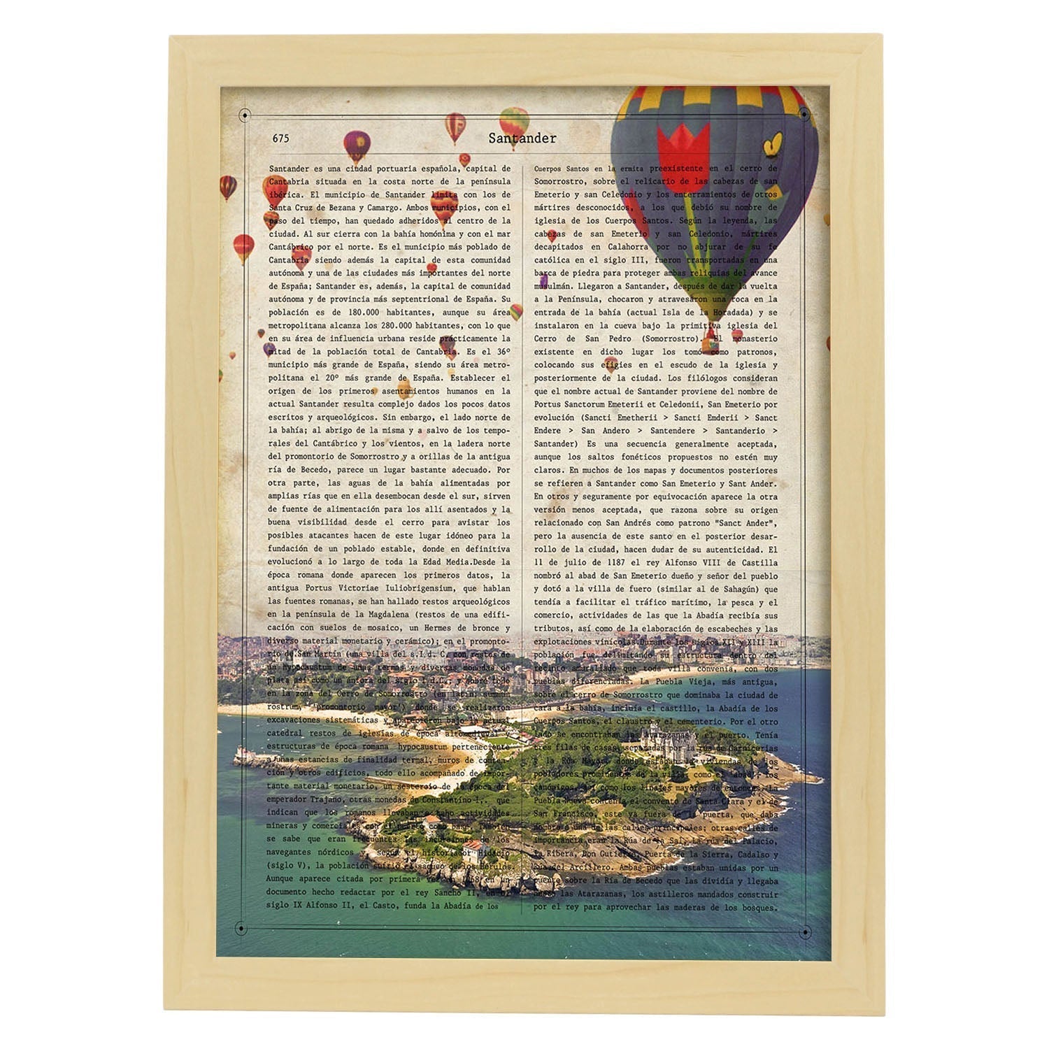 Poster de santander 2. láminas de ciudades espanolas con definiciones. decoracion de interiores para espanoles. marco blanco - a3