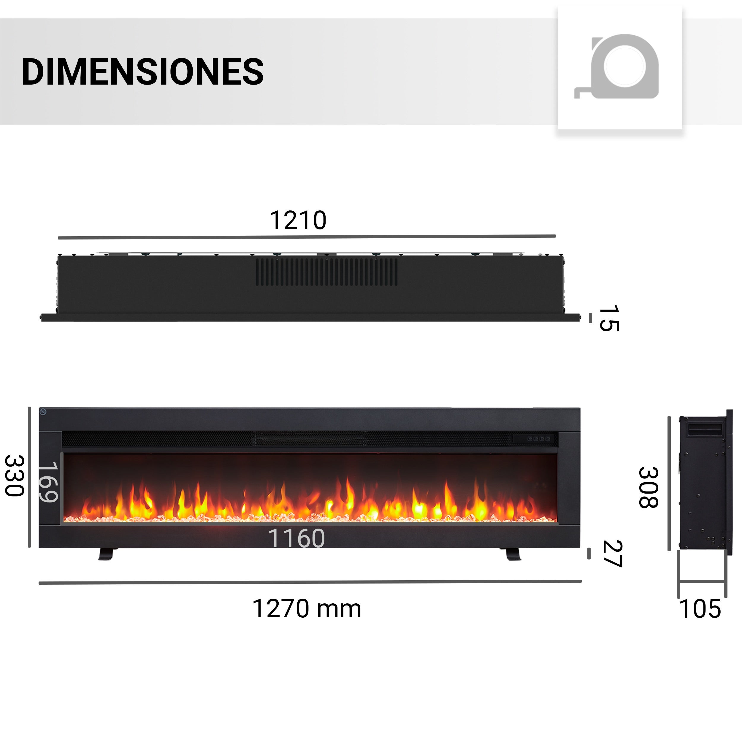 Chimenea eléctrica BALDERIA Agnes 50 - 3 en 1: chimenea de pie, mural o empotrable - 8
