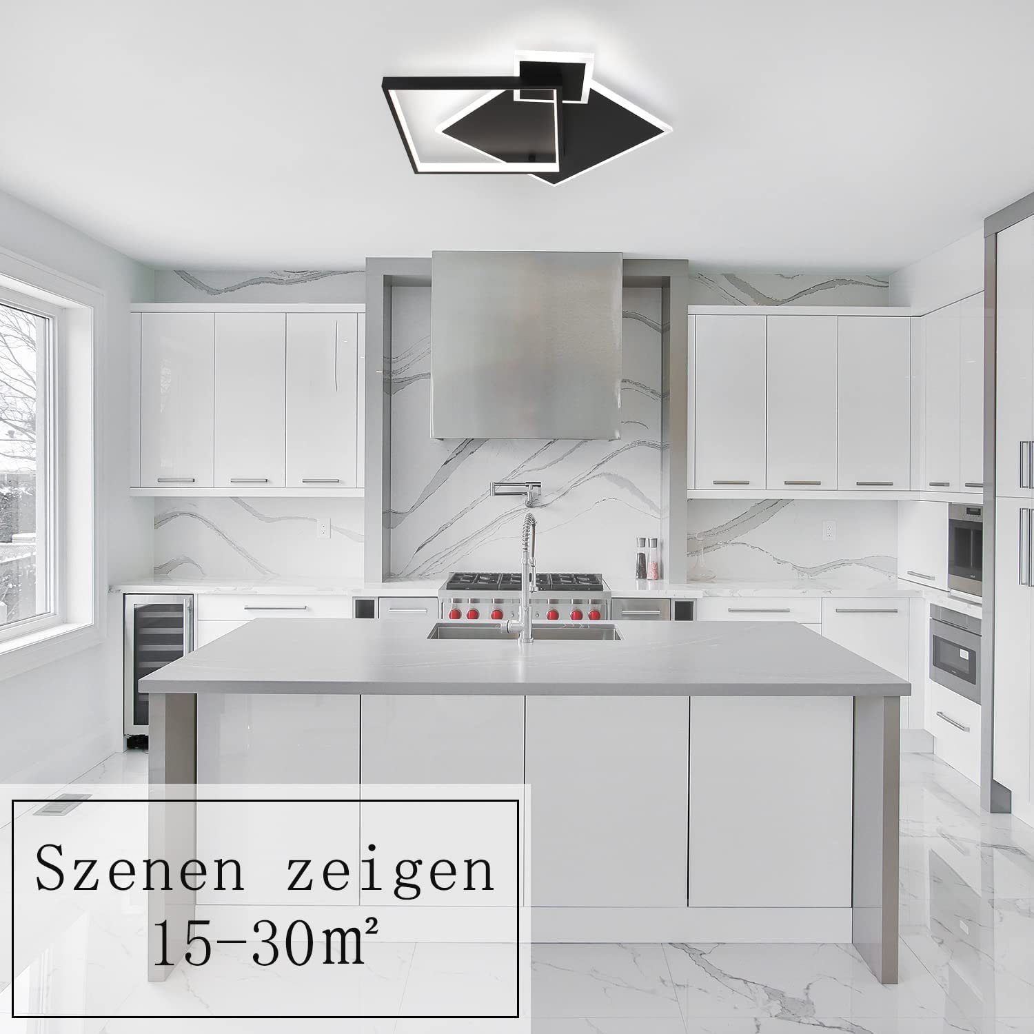 NETTLIFE Czarna lampa sufitowa LED ściemnialna 50W Nowoczesna lampa do salonu z pilotem Metal do jadalni, kuchni, sypialni - 2