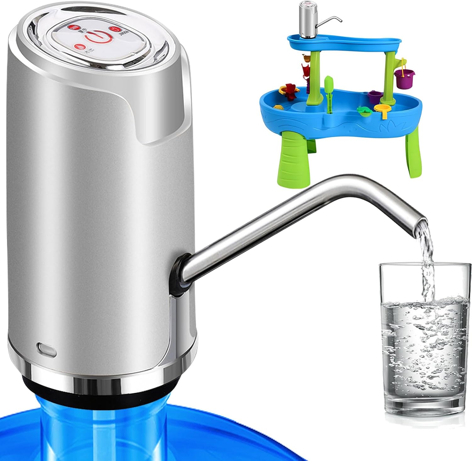 Pompa do wody butelkowanej, elektryczny dystrybutor wody, uniwersalna pompka do wody pitnej, z ładowaniem USB, srebrna