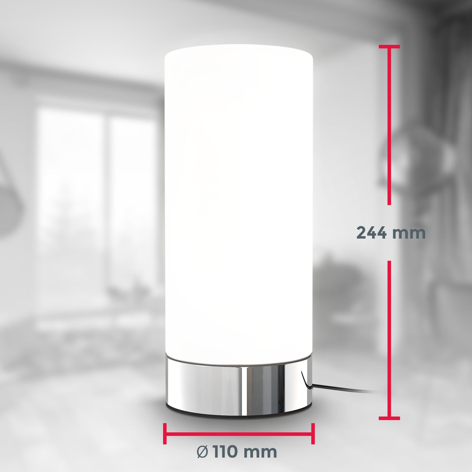 Lampe de table - lumière - Chrome et verre opale blanc - Variateur tactile - niveaux - IP20 - B.K.Licht - 6