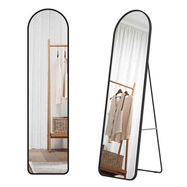 EMKE Lustro stojące 140x40 cm – Lustro w pełnej długości z czarną ramą i folią antyeksplozyjną, idealne do salonu lub sypialni