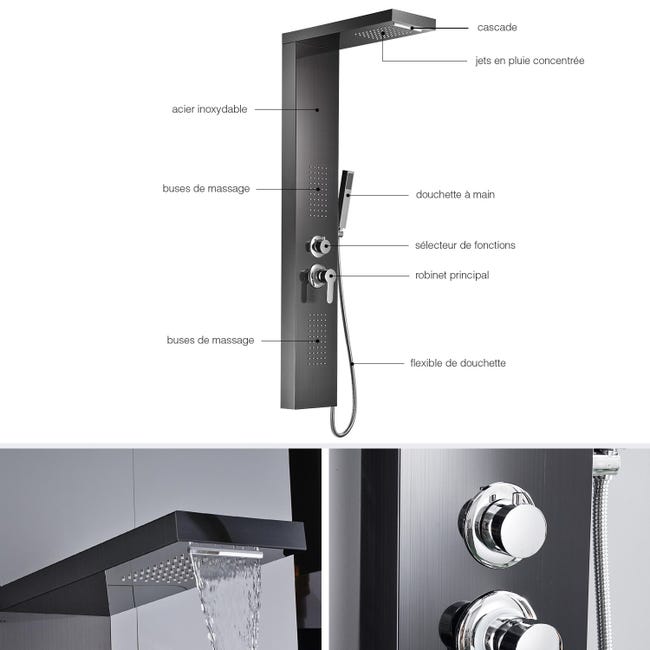 Système De Tour De Panneau De Douche En Acier Inoxydable Pluie, Mélangeur De Jet De Jet De Massage En Cascade-Noir A,Noir A Système De Tour De Panneau De Douche En Acier Inoxydable Pluie, Mélangeur De Jet De Jet De Massage En Cascade-Noir A,Noir A