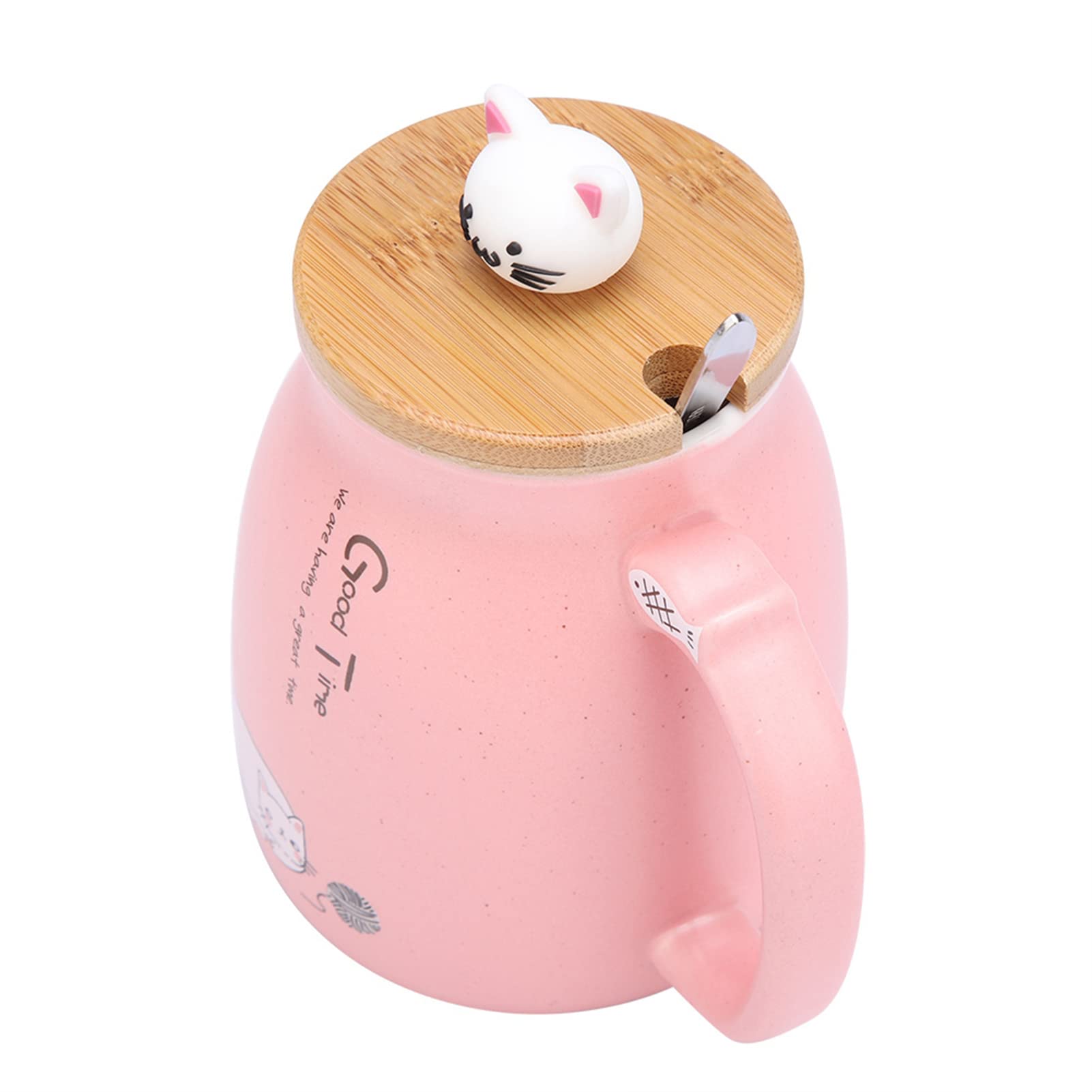 Tazza In Ceramica Gatto Con Coperchio E Cucchiaio - Regalo Rosa - 1 Pezzo - 2