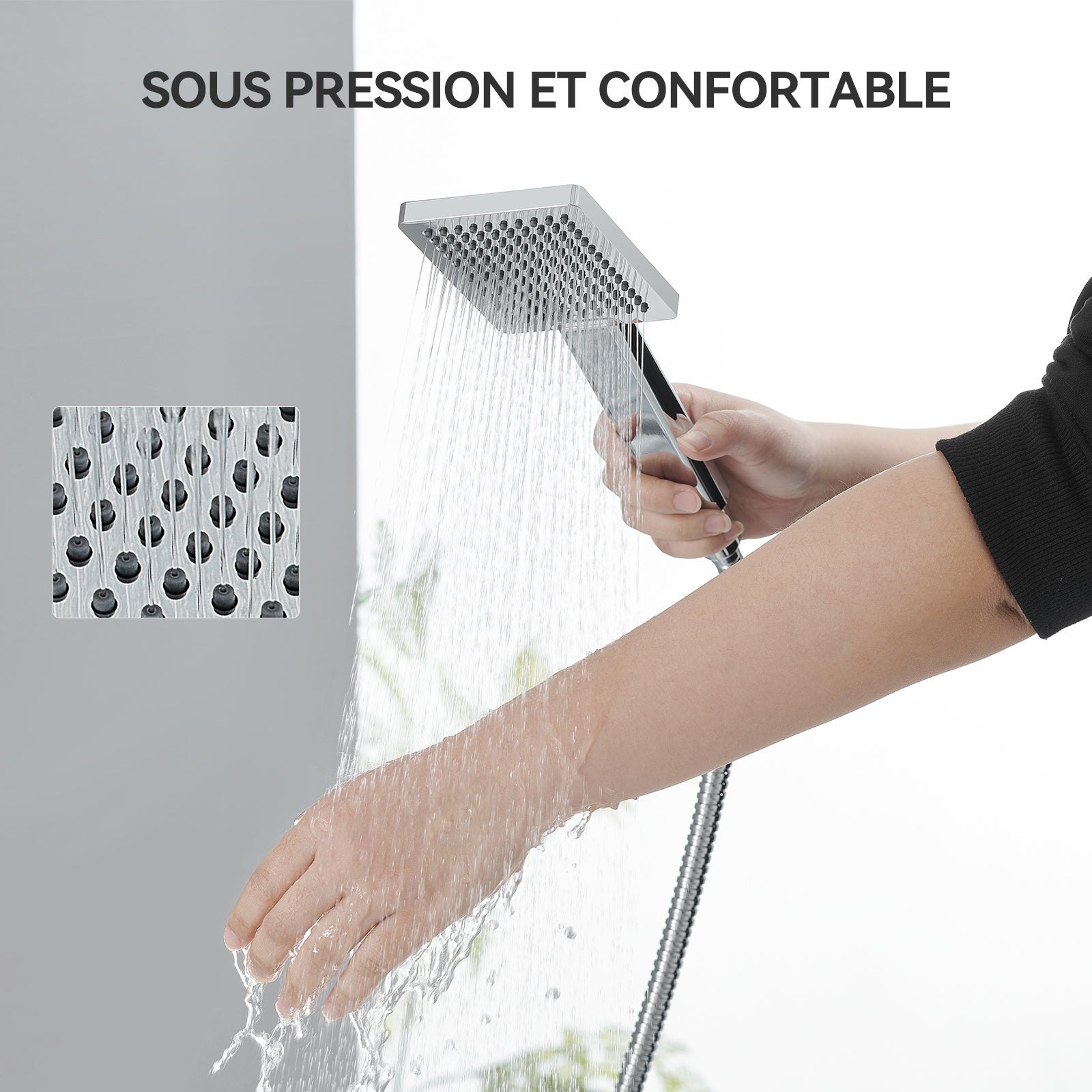 Colonne Douche Thermostatique 2 Fonctions Ensemble Douche Thermostat,Tête douche 12 pouces,Système Douche, Hauteur Réglable 96-130cm,Chromé - 7