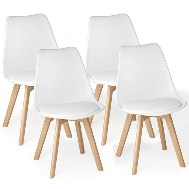Silla de cocina 4 plazas blanca,diseño escandinavo moderno,respaldo ergonómico,patas de madera maciza,asiento acolchado impermeable