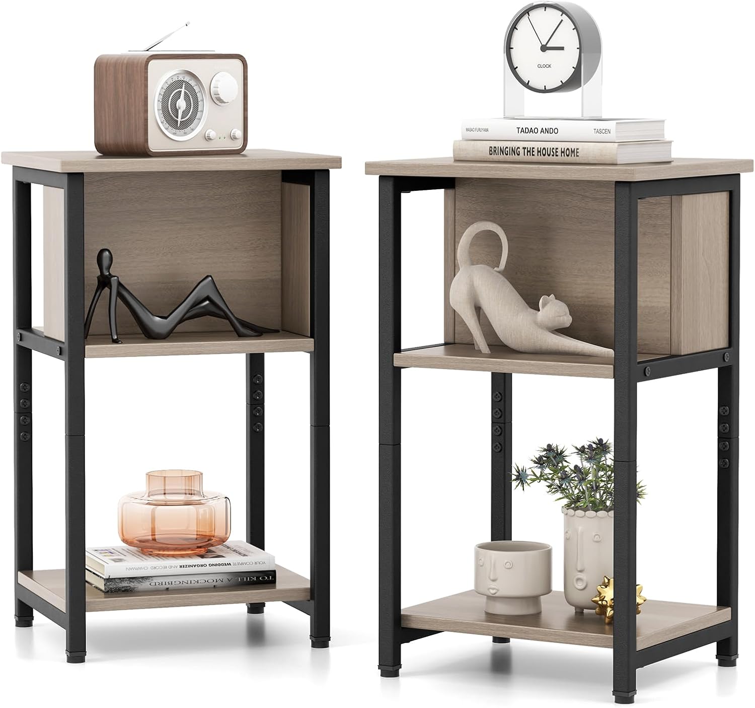 Set Di 2 Comodini Rustici Con Stazione Di Ricarica Tavolini Stretti Con Mensola Aperta E 2 Cassetti Comodini Per Camera Letto Soggiorno Marrone