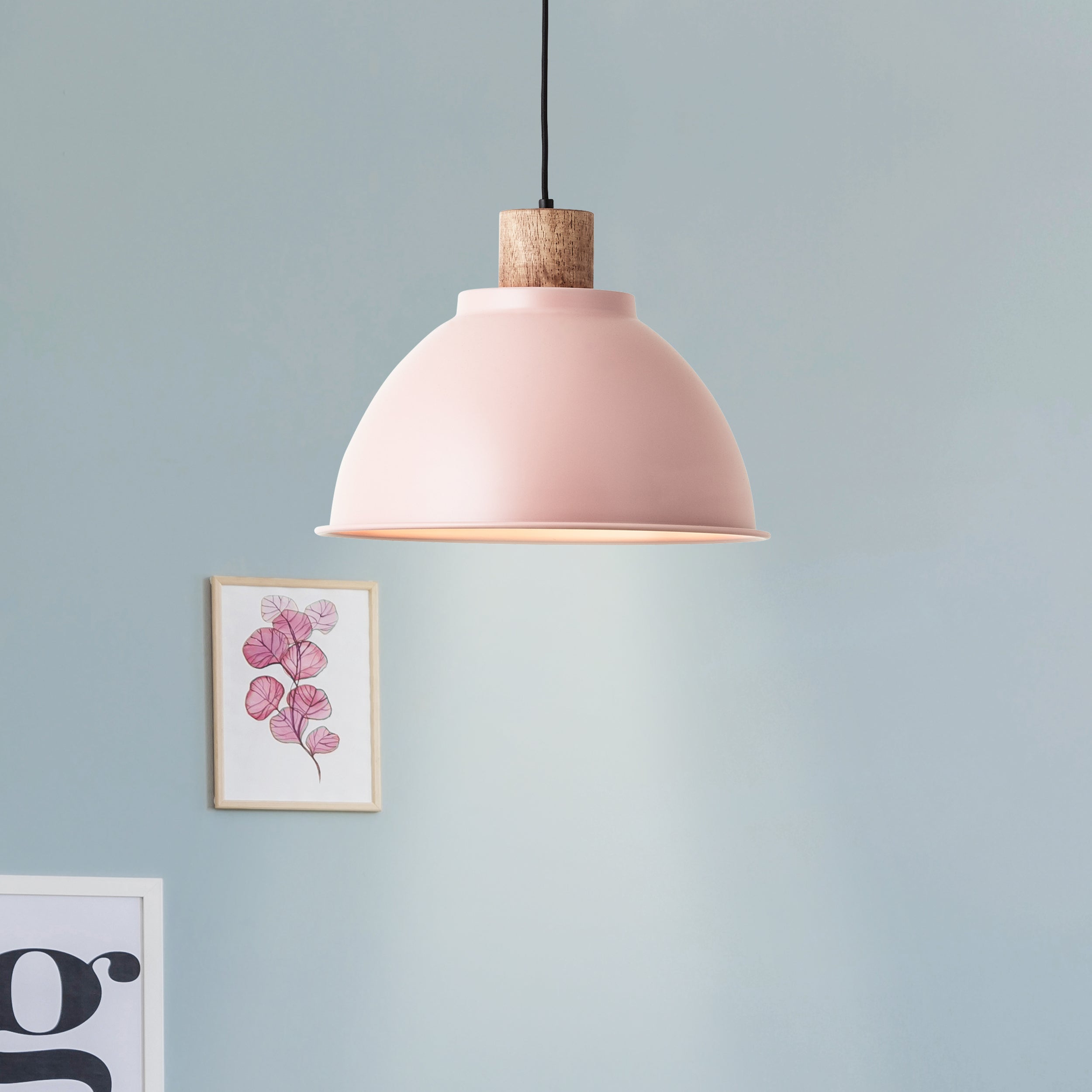 Brilliant Lampa wisząca Erena 38cm jasnoróżowy metal/drewno 1x A60, E27, 60 W, pasuje do zwykłej żarówki (brak w zestawie) - 4