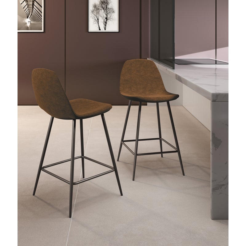 Brigitte - Brązowy stołek ze sztucznej skóry - Zestaw 2 szt.