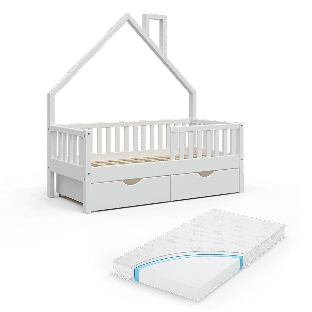 Vitalispa lit cabane Noemi, Naturel bois, 80x160 cm avec 2 tiroirs