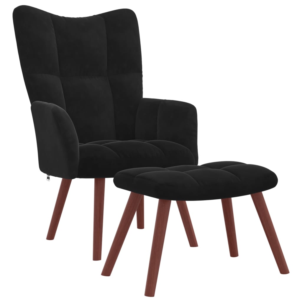 Sillón de relax | silla de relax | silla de relajación con taburete terciopelo negro cfw440709