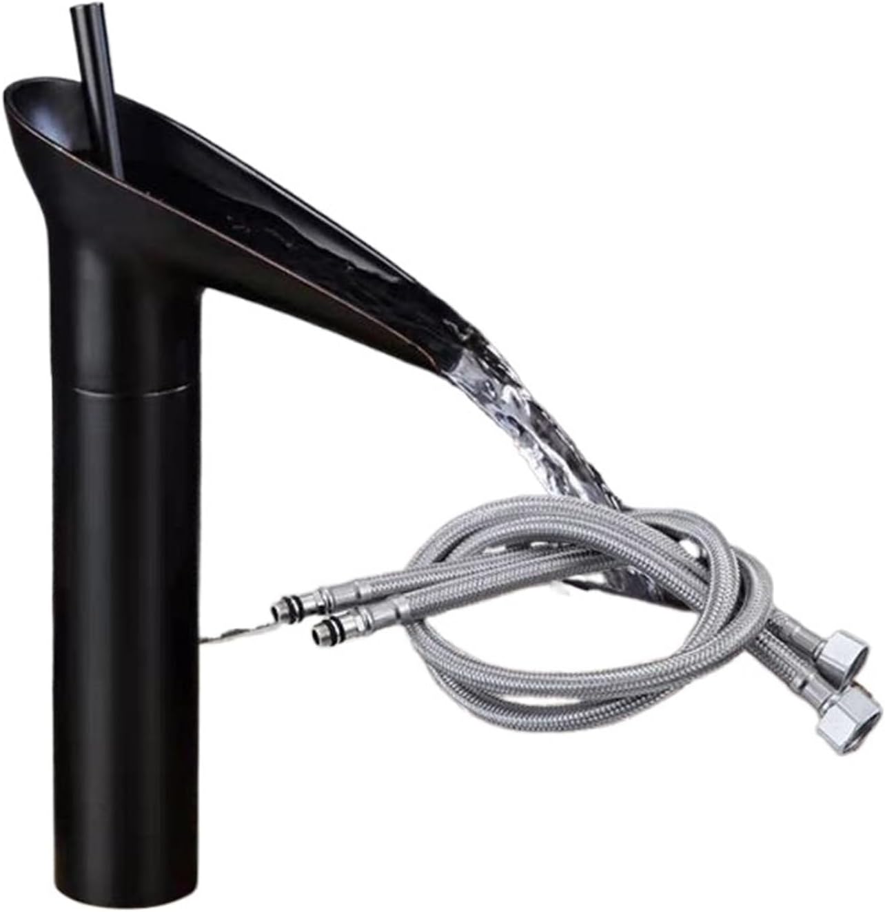 Bateria umywalkowa łazienkowa, bateria mieszaczowa wodospadowa, regulowana bateria mieszaczowa do ciepłej i zimnej wody, czarna